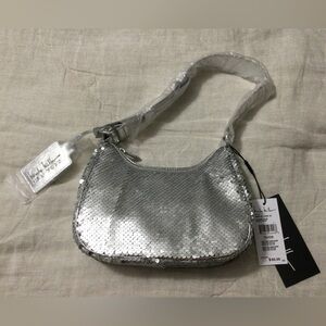 Nicole Miller Silver Sequin Small Shoulder Bag  8.5x6x2.5